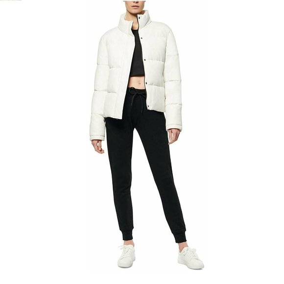 Marc New York Women's Faux-Leather Puffer Coat| Size Large | Color Ivory - Picture 4 of 4